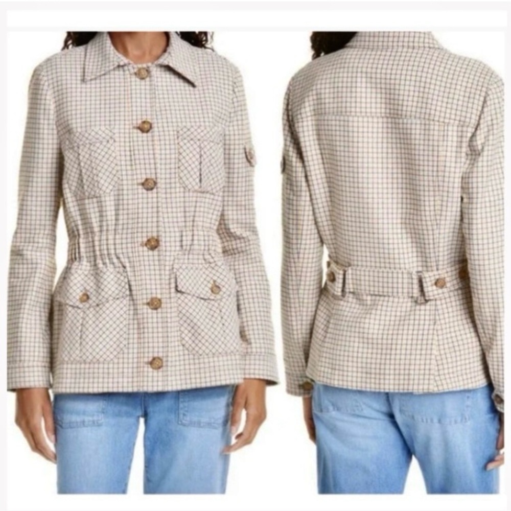Veronica Beard Camp Jacket Women’s Size 12 Multi Plaid Tapered Waist Pockets